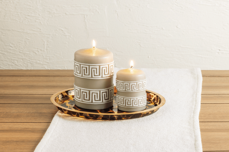 MUD PIE SMALL GREEK KEY PILLAR CANDLE