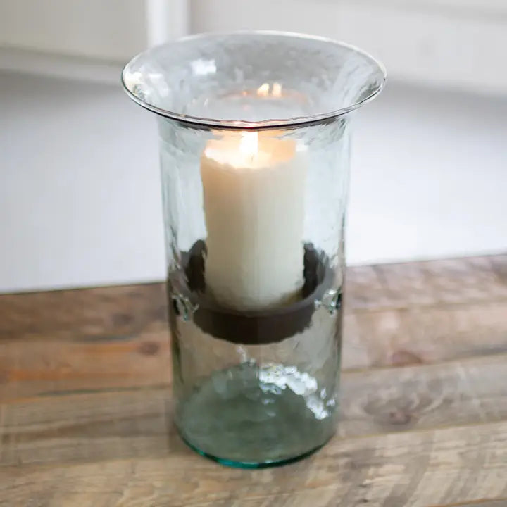 Kalalou Original Glass Candle Cylinder W Rustic Insert - Medium