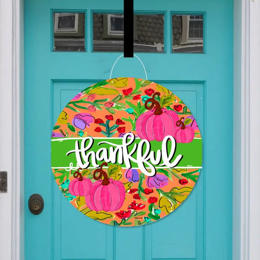 Baxter & Me Thankful Pink Pumpkin in Bloom Door Hanger