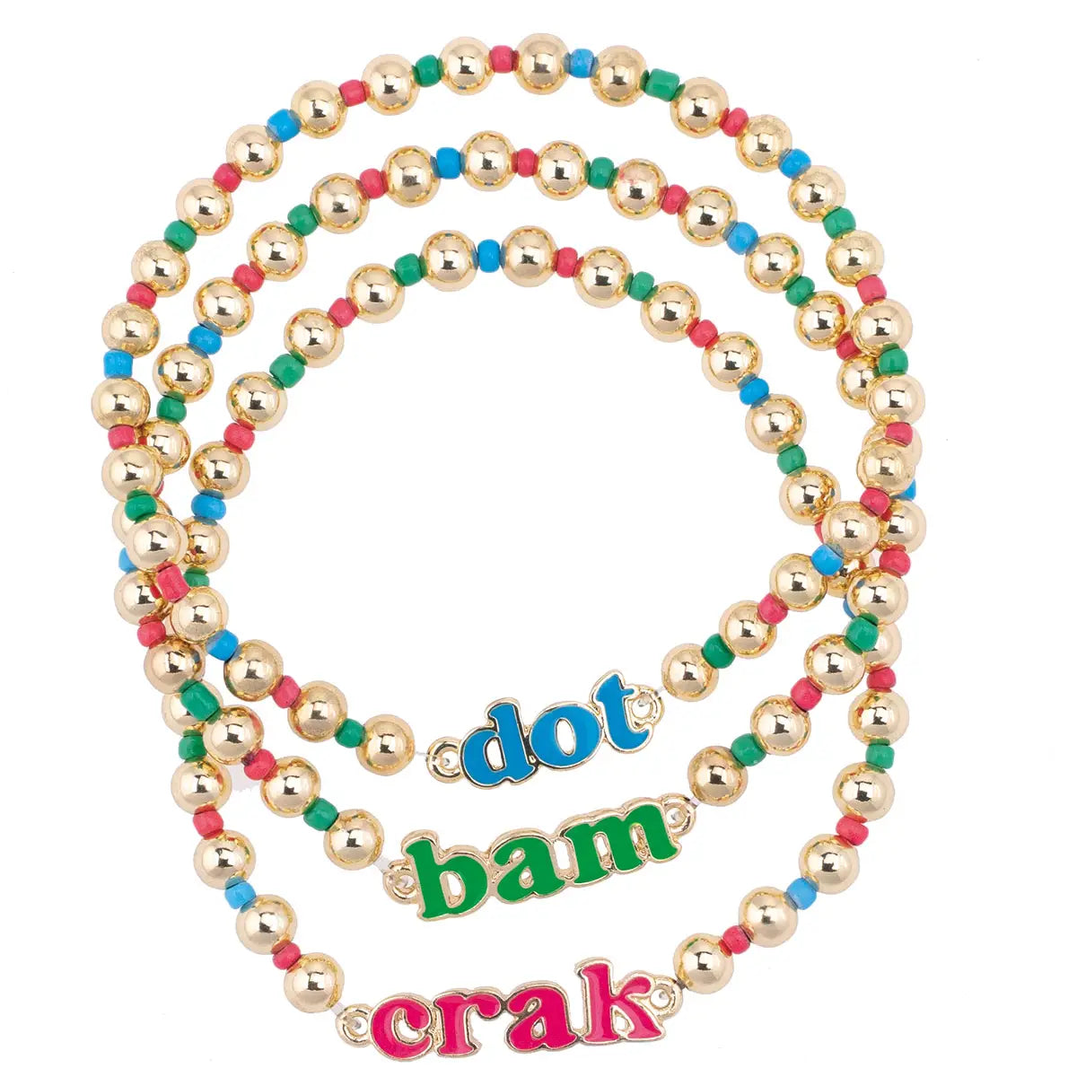 Canvas Style Dot Crak Bam Rainbow Ball Bead Stretch Bracelet Set of 3