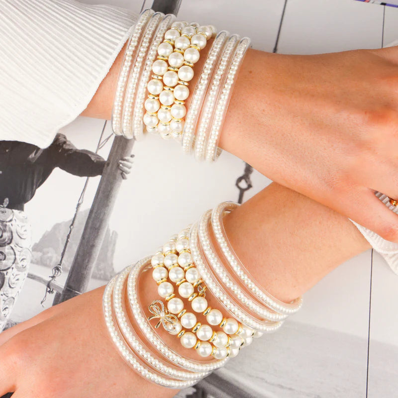 BUDHAGIRL WHITE PEARL THREE QUEENS ALL WEATHER BANGLES® (SET OF 3)