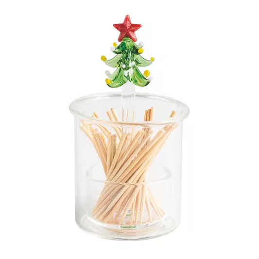 MUD PIE CHRISTMAS TREE GLASS TOOTHPICK HOLDER