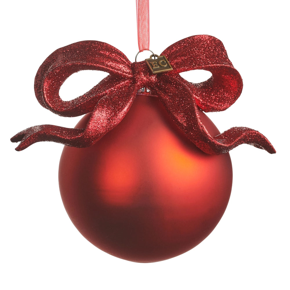 RAZ Imports EC 5.5" Red Ribbon Ball Ornament