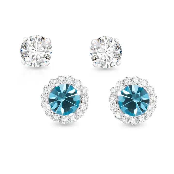 Amanda Blu Birthstone Earrings with Cz Halo Jacket & Clear Cz