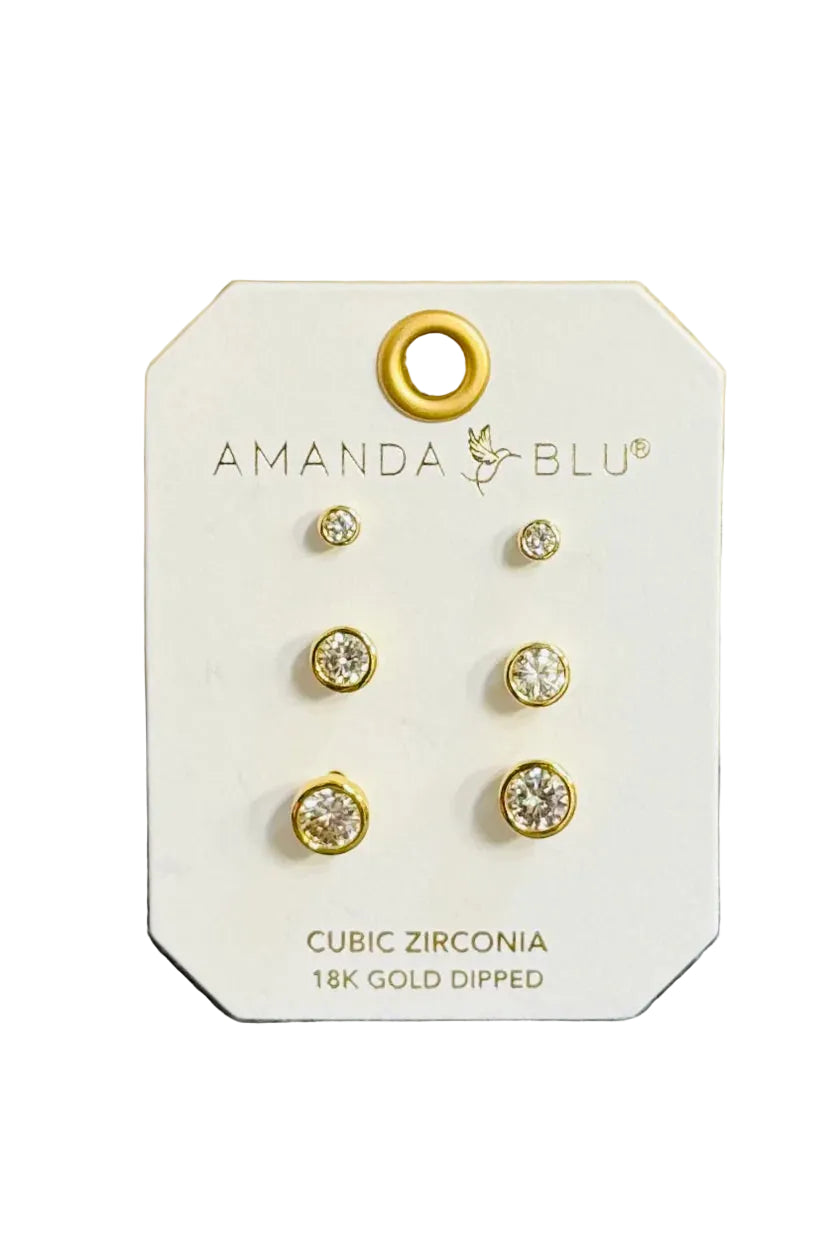 Amanda Blu Gold CZ Stud Earring Trio Set