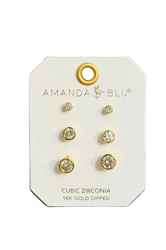 Amanda Blu Gold CZ Stud Earring Trio Set