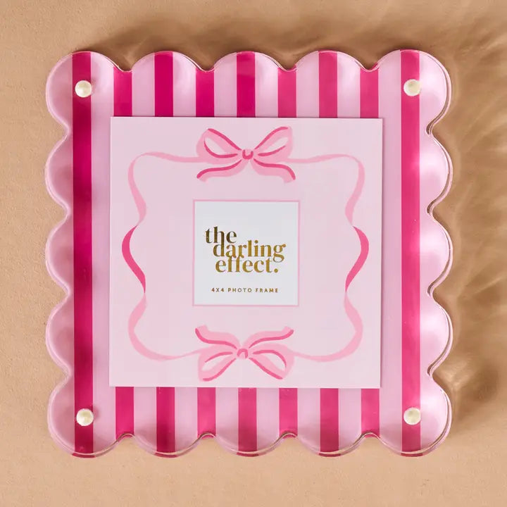 The Darling Effect Square Scalloped Acrylic Frame-Sweetheart Stripes