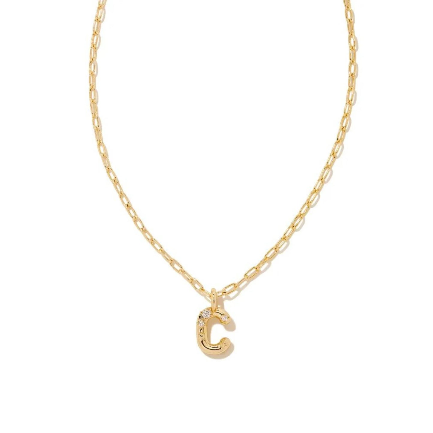 KENDRA SCOTT CRYSTAL LETTER C SHORT PENDANT NECKLACE GOLD WHITE CZ