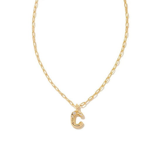 KENDRA SCOTT CRYSTAL LETTER C SHORT PENDANT NECKLACE GOLD WHITE CZ