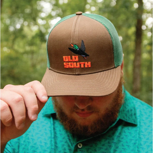 Old South Pixeled Duck Hunt - Trucker Hat-BROWN / DARK GREEN