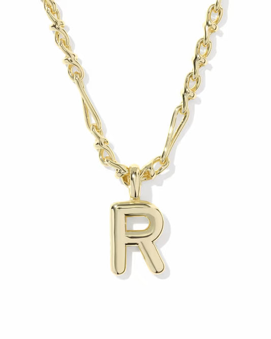 KENDRA SCOTT BUBBLE LETTER R SHORT PENDANT NECKLACE GOLD
