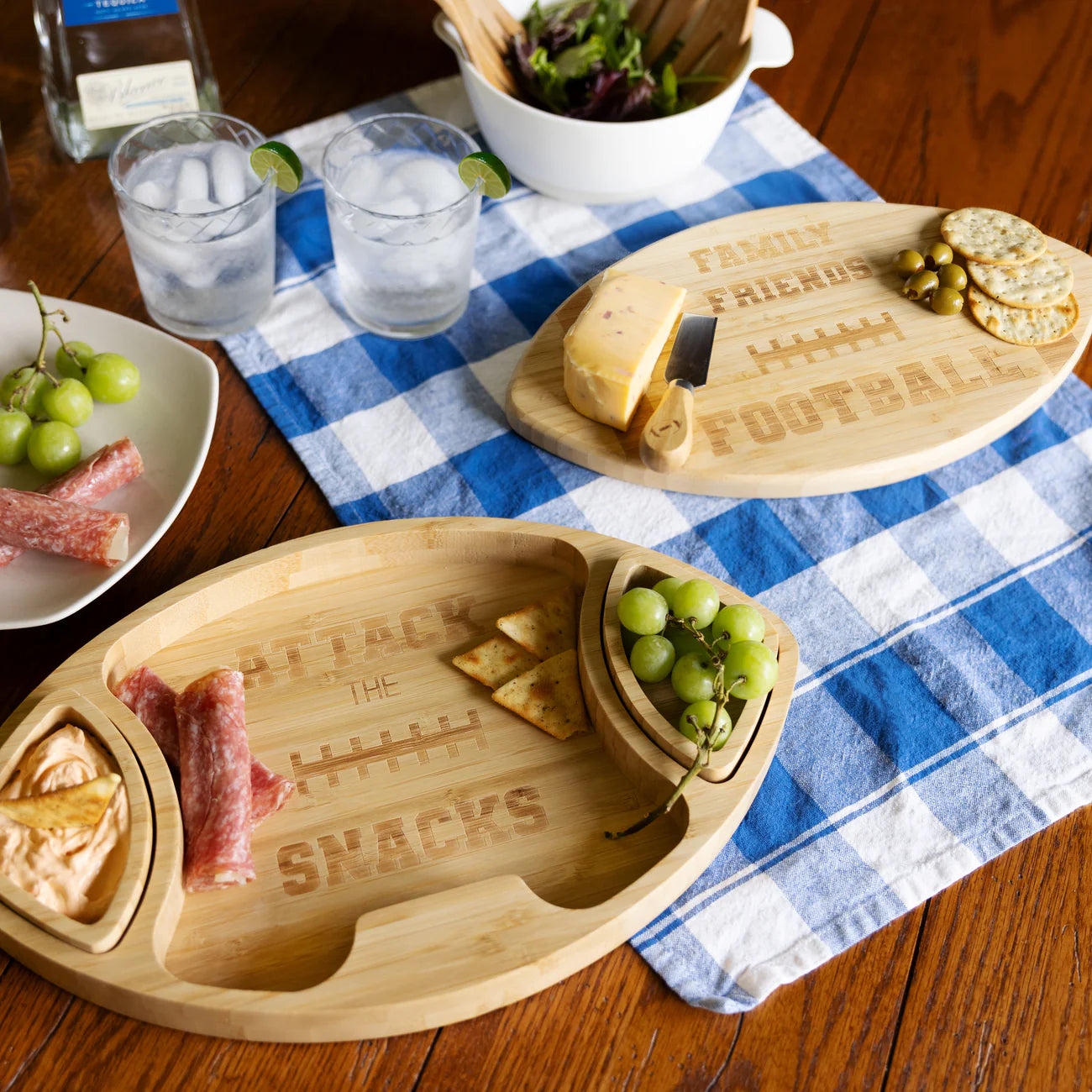 PAVILION ATTACK THE SNACKS BAMBOO SERVING BOARD WITH DIP BOWLS