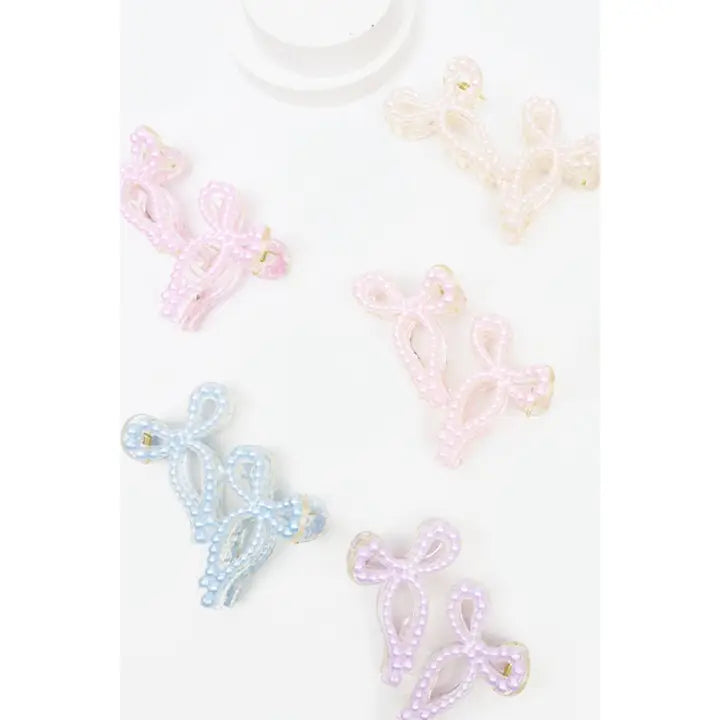 Love and Repeat Pearl Ribbon Bow Mini Jaw Hair Clip