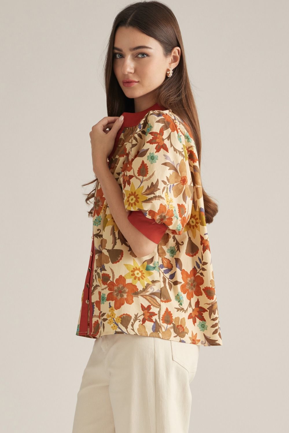 Entro Printed Short Puff Sleeve Top