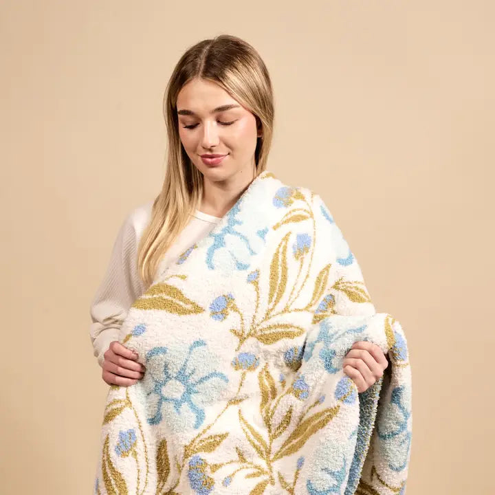 The Darling Effect Cozy Dreams Luxe Blanket–Poppin' Petals Aqua