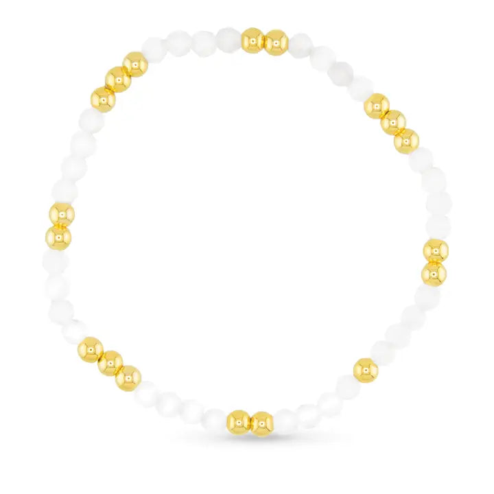 Amanda Blu Gold Beaded Stretch Bracelet | Genuine Stone Collection-Moonstone