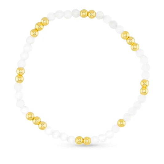 Amanda Blu Gold Beaded Stretch Bracelet | Genuine Stone Collection-Moonstone