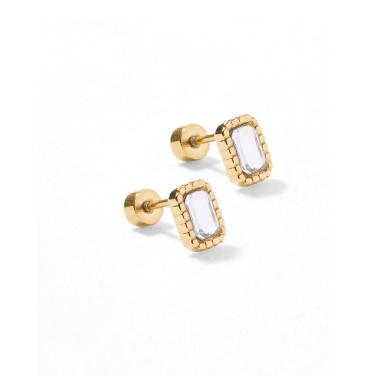 LINNY CO Screwback Stud Earrings - Madison Gold Clear