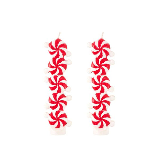 MUD PIE CHRISTMAS CANDY MINI TAPER CANDLE SET OF 2