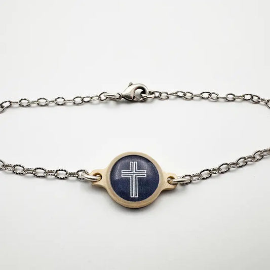 Versible Tap To Pray™ - Survivor Series Handmade Bracelets-.999 Silver-Plated + Slate Cross