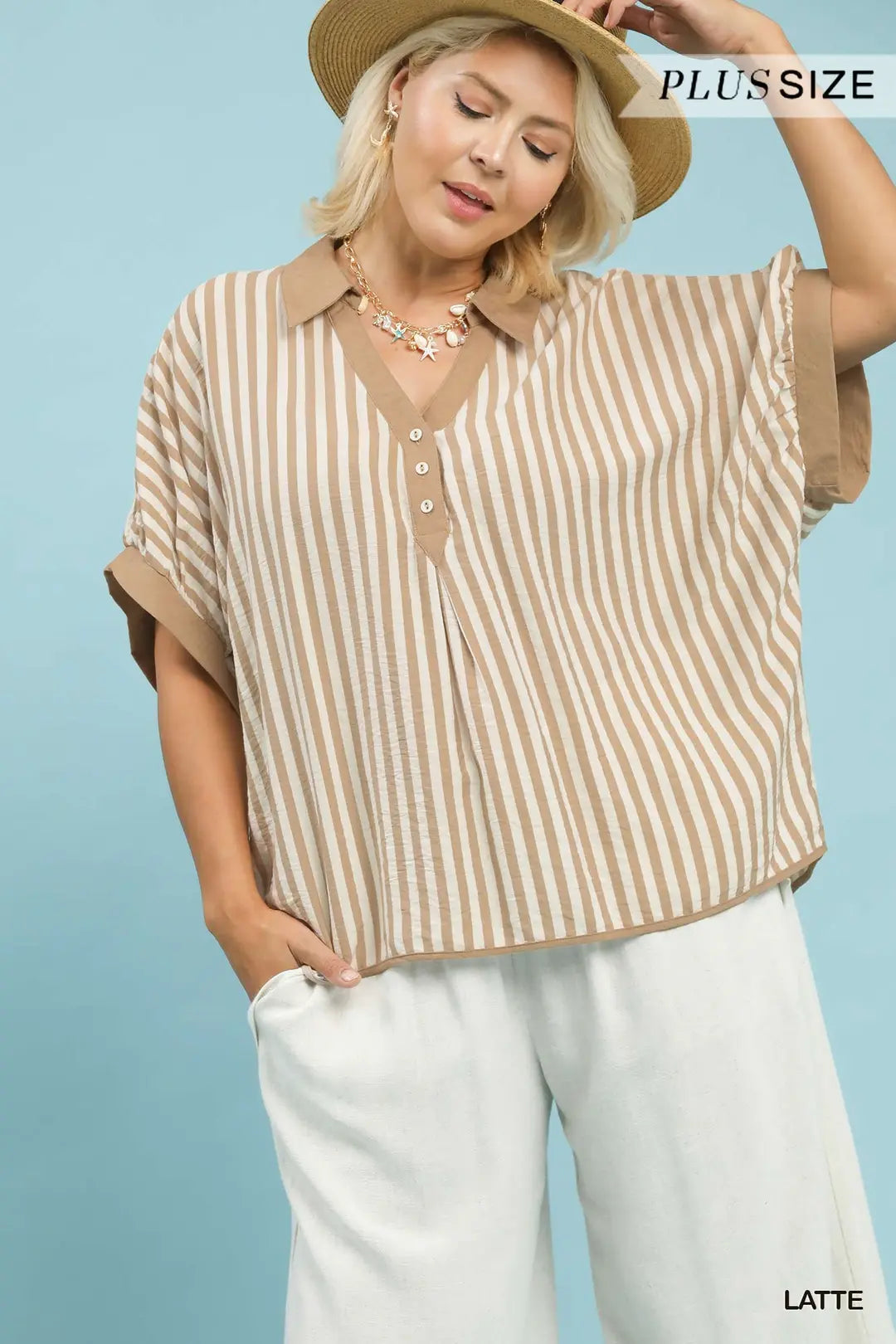 Umgee Stripe Collared Oversized Top