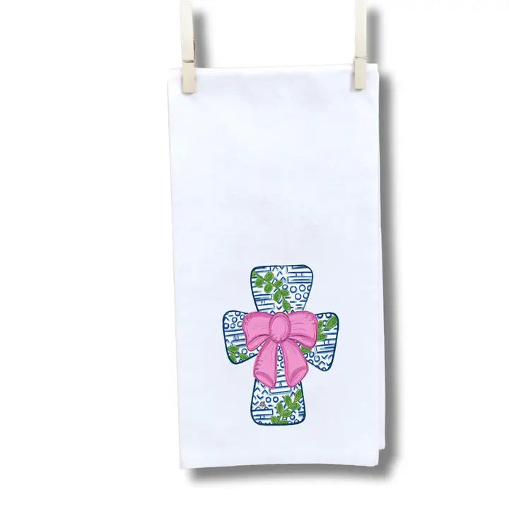 DK Designs Chinoiserie Cross with Pink Bow Towel
