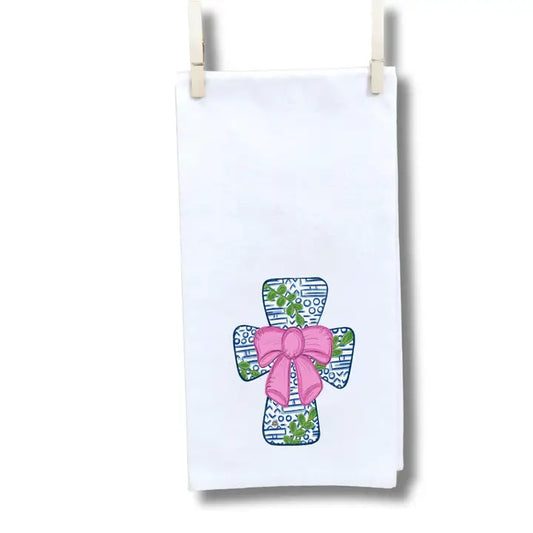 DK Designs Chinoiserie Cross with Pink Bow Towel