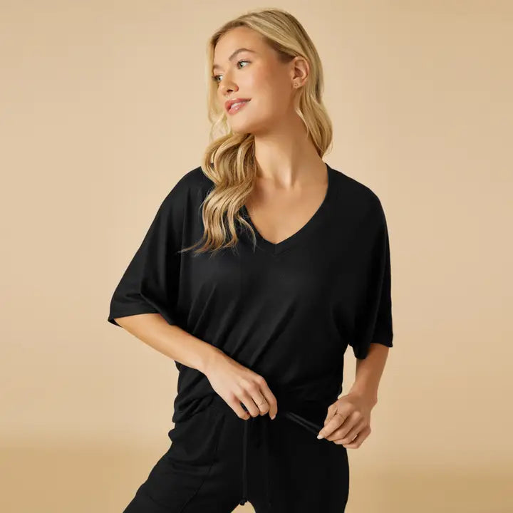 Softies Dream V-Neck Capri Lounge Set – Buttery Soft 2-Piece-Black