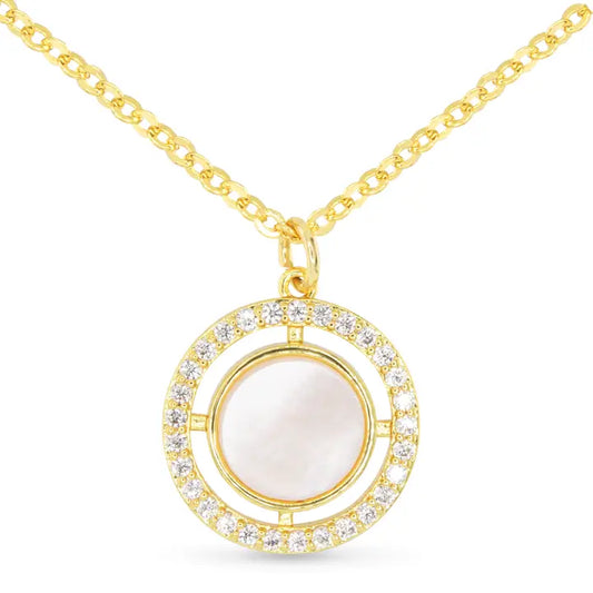 Amanda Blu Gold Cz & Mop Circle Pendant Necklace