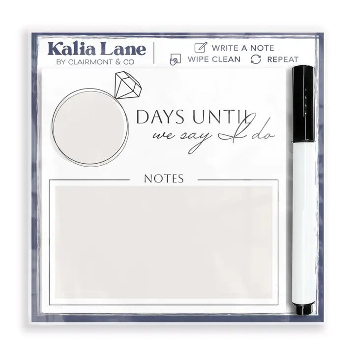 Clairmont & Co. Wedding Countdown, Dry Erase Glass Tile, Desk Notes