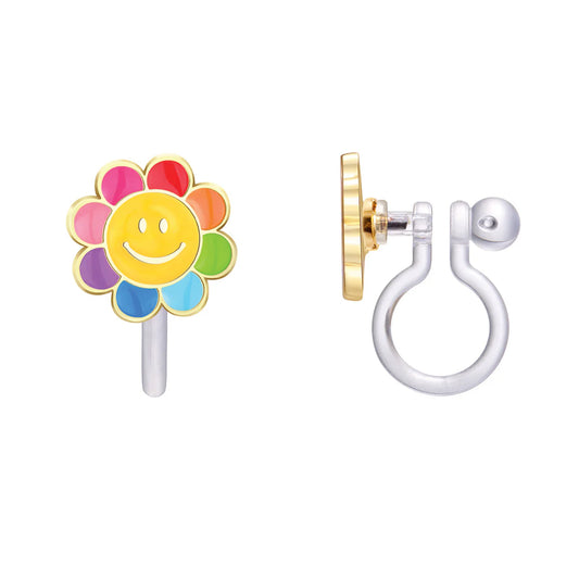 Girl Nation Clip-On Cutie Enamel Rainbow Happy Flower Earrings