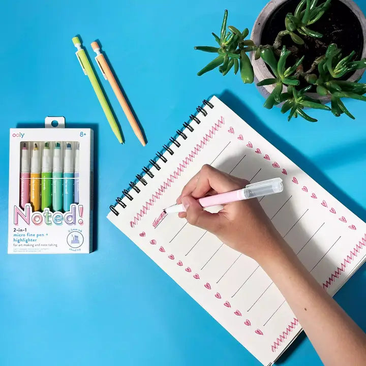 Ooly Noted!: 2-in-1 Micro Fine Tip Pen + Highlighter (Set of 6)