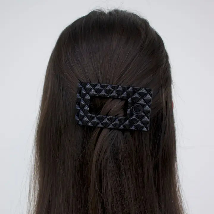 Teleties Flat Rectangle Hair Clip | Small | Jet Black Quilted