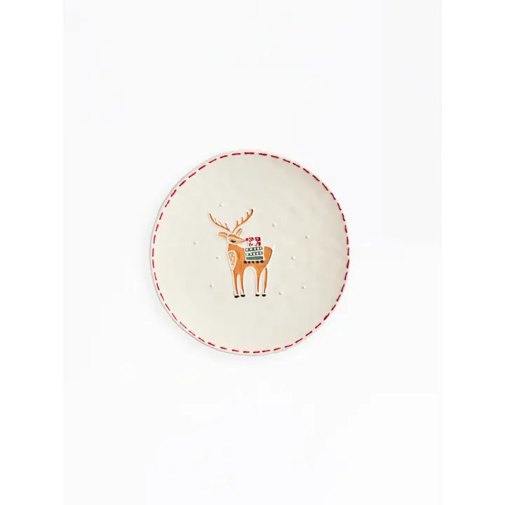 Mary Square Sculpted Plate | Winter Whimsy Reindeer
