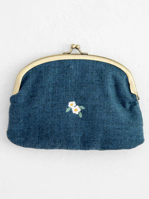 Natural Life Embroidered Kisslock Coin Purse-Washed Navy