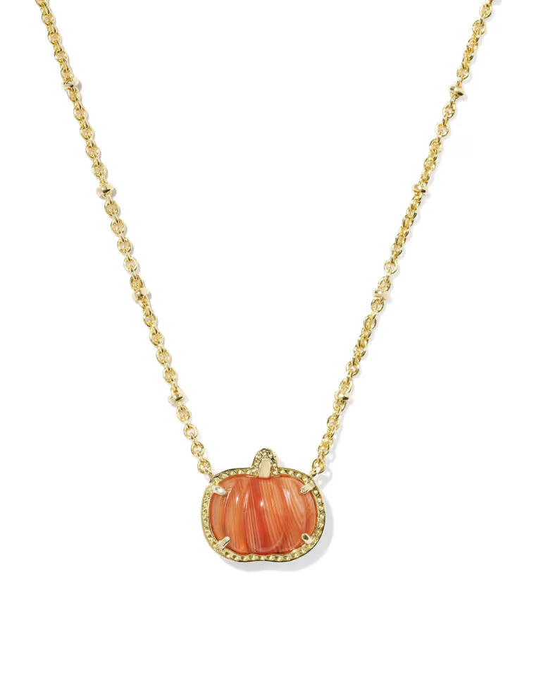 KENDRA SCOTT PUMPKIN SHORT PENDANT NECKLACE GOLD ORANGE BANDED AGATE