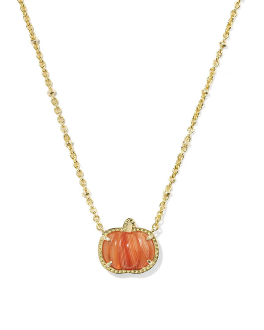 KENDRA SCOTT PUMPKIN SHORT PENDANT NECKLACE GOLD ORANGE BANDED AGATE