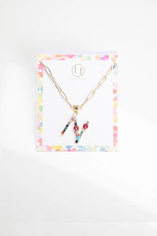 Laura Janelle Colorful Crystals Initial Charm Necklace