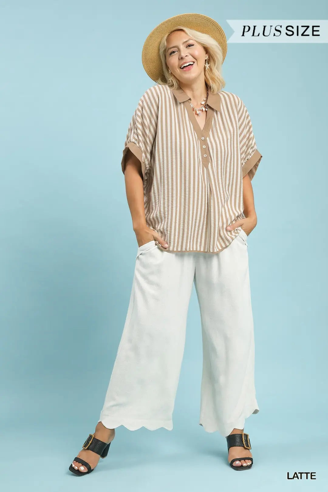 Umgee Stripe Collared Oversized Top