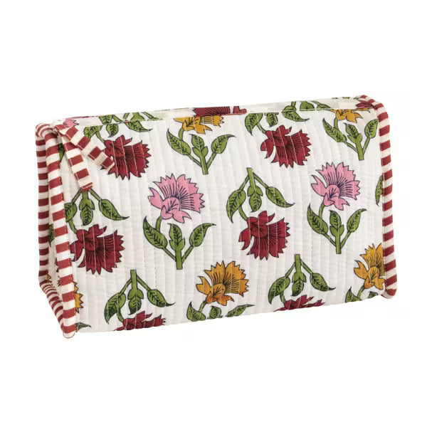 MUD PIE WHITE QUILTED BLOCK PRINT POUCH