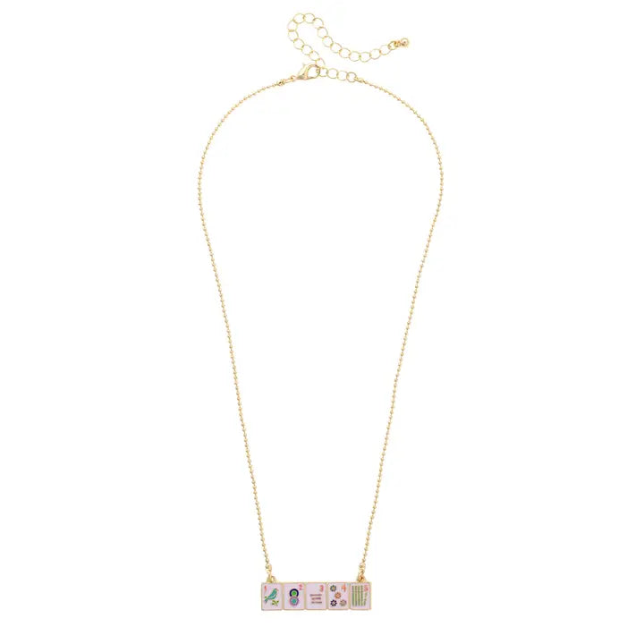 Canvas Style Mahjong Enamel Tile Wall Necklace in Multi