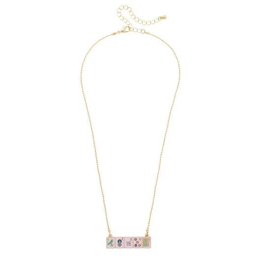 Canvas Style Mahjong Enamel Tile Wall Necklace in Multi
