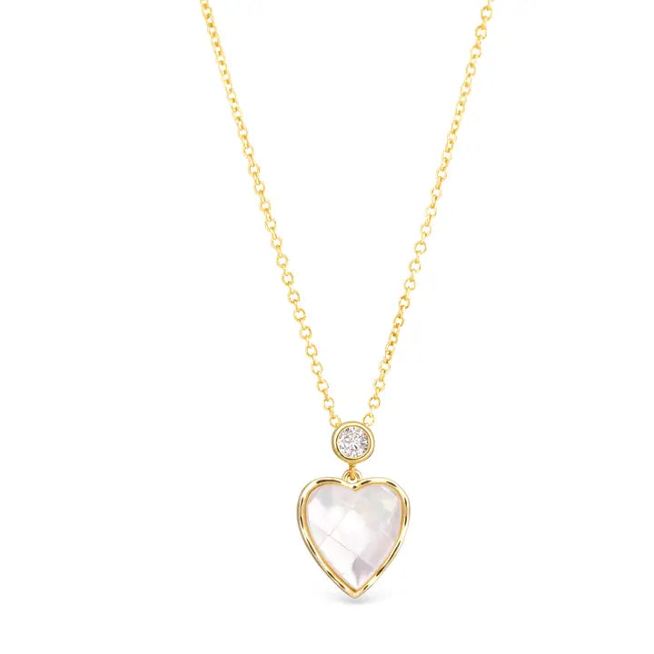 Amanda Blu Cz Mother of Pearl Mosaic Heart Necklace- Gold