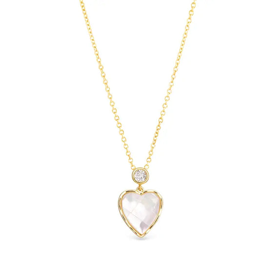 Amanda Blu Cz Mother of Pearl Mosaic Heart Necklace- Gold