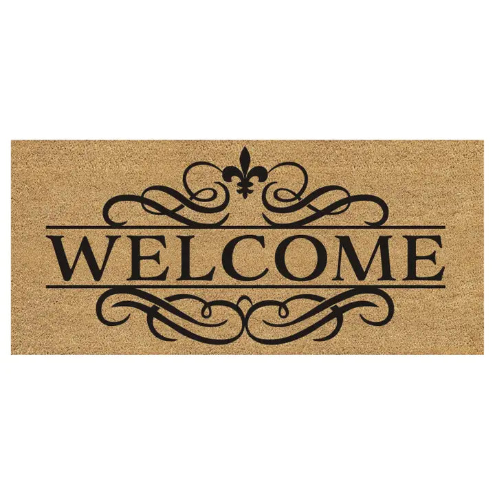 Evergreen Enterprises Welcome Ornate Swirl Flocked Coir Sassafras Switch Mat