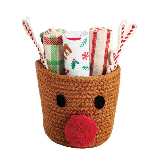 MUD PIE REINDEER BASKET TOWEL SET