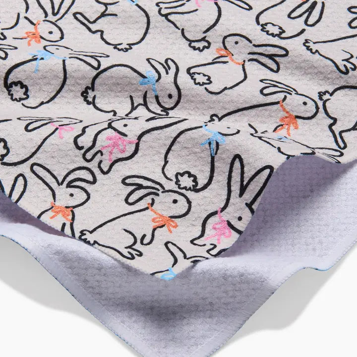 Geometry Playful Bunnies Tea Towel