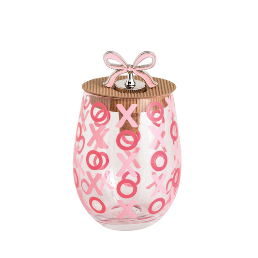 MUD PIE XOXO PATTERN WINE GLASS & STOPPER SET