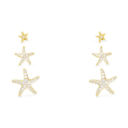 Amanda Blu Gold Cz Starfish Trio Earrings