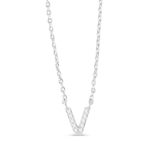 Amanda Blu Silver Cz Initial Necklace - V